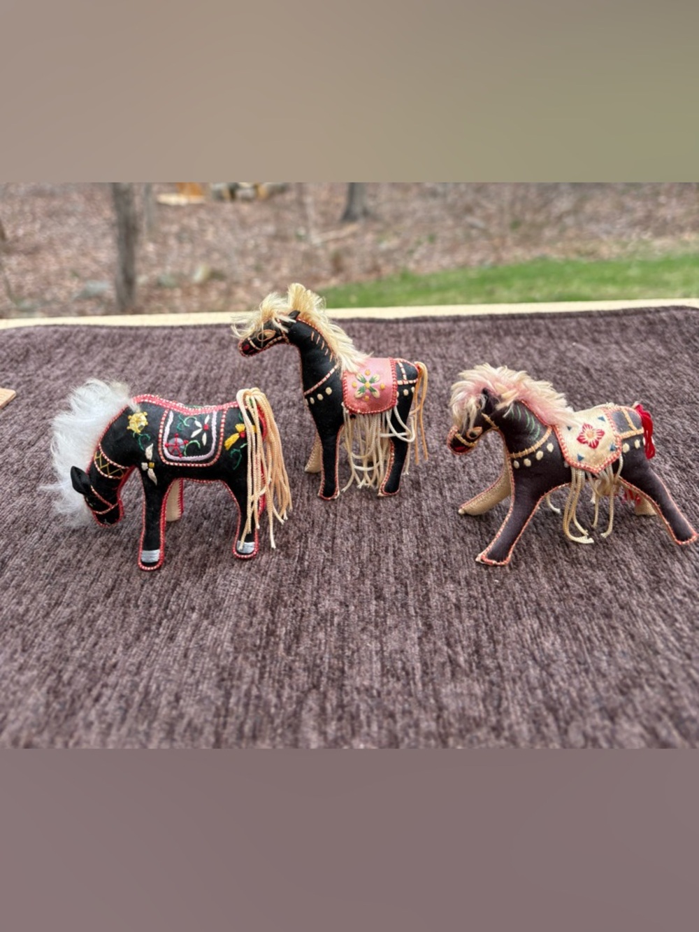 Handmade Embroidered Chinese Fabric Horse Figurines - Set of 3